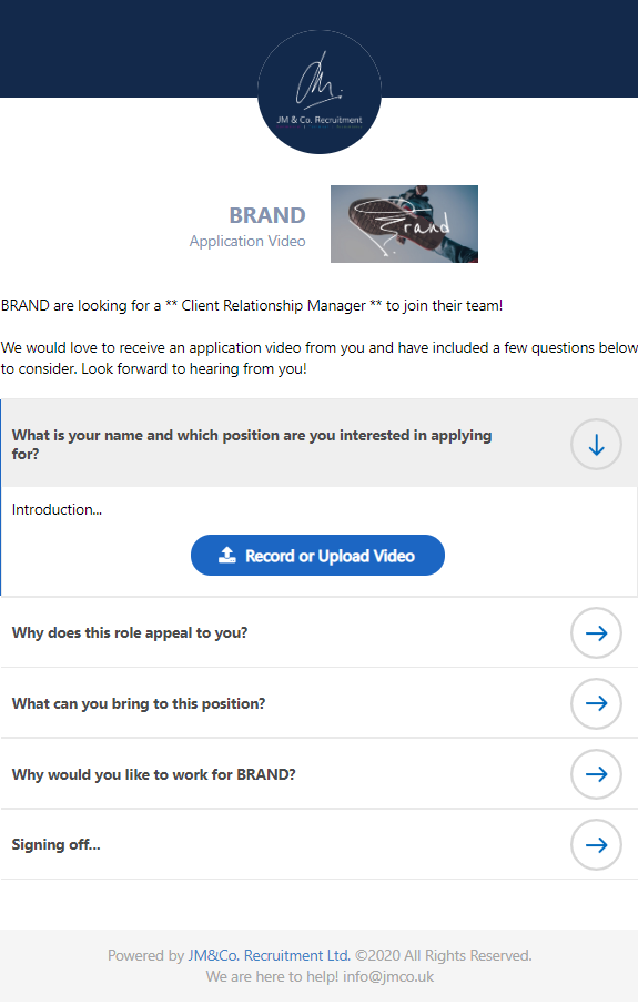 Branded video applications when you hire with JM&Co.